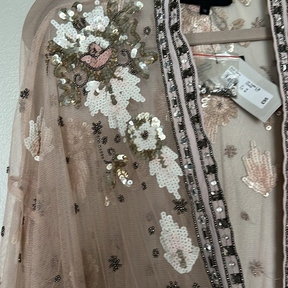 River Island Pink Mesh Sequin Embellished Longline Kimono Dress Cover Up NWT - Picture 6 of 16